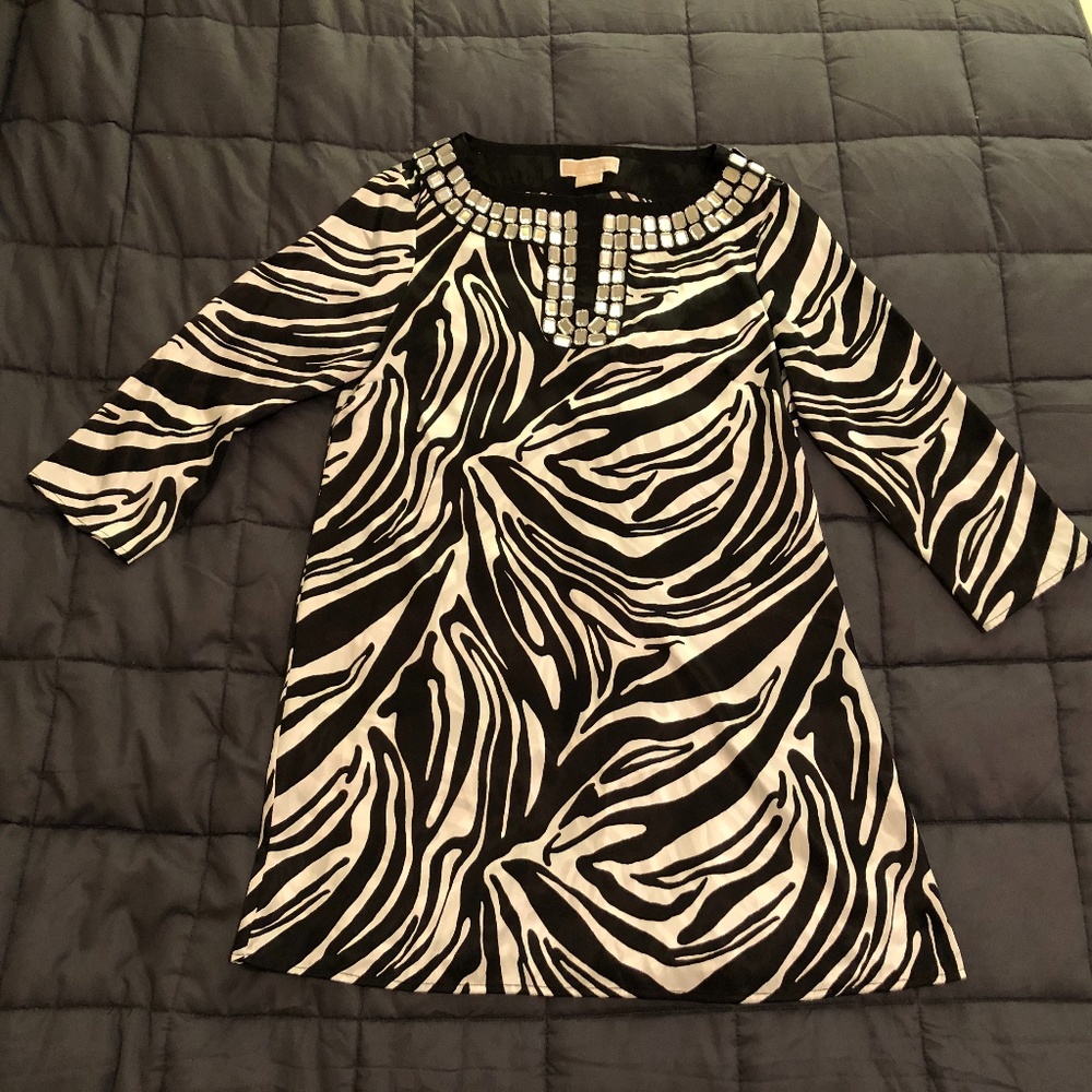 Michael Kors Zebra Print 3/4 Sleeve Dress
